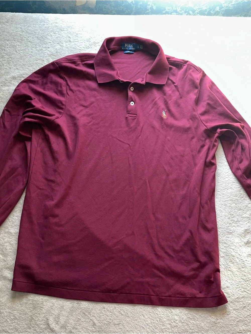 Polo Ralph Lauren Classic Fit Long Sleeve Polo Shirt Maroon Burgundy Men's L
